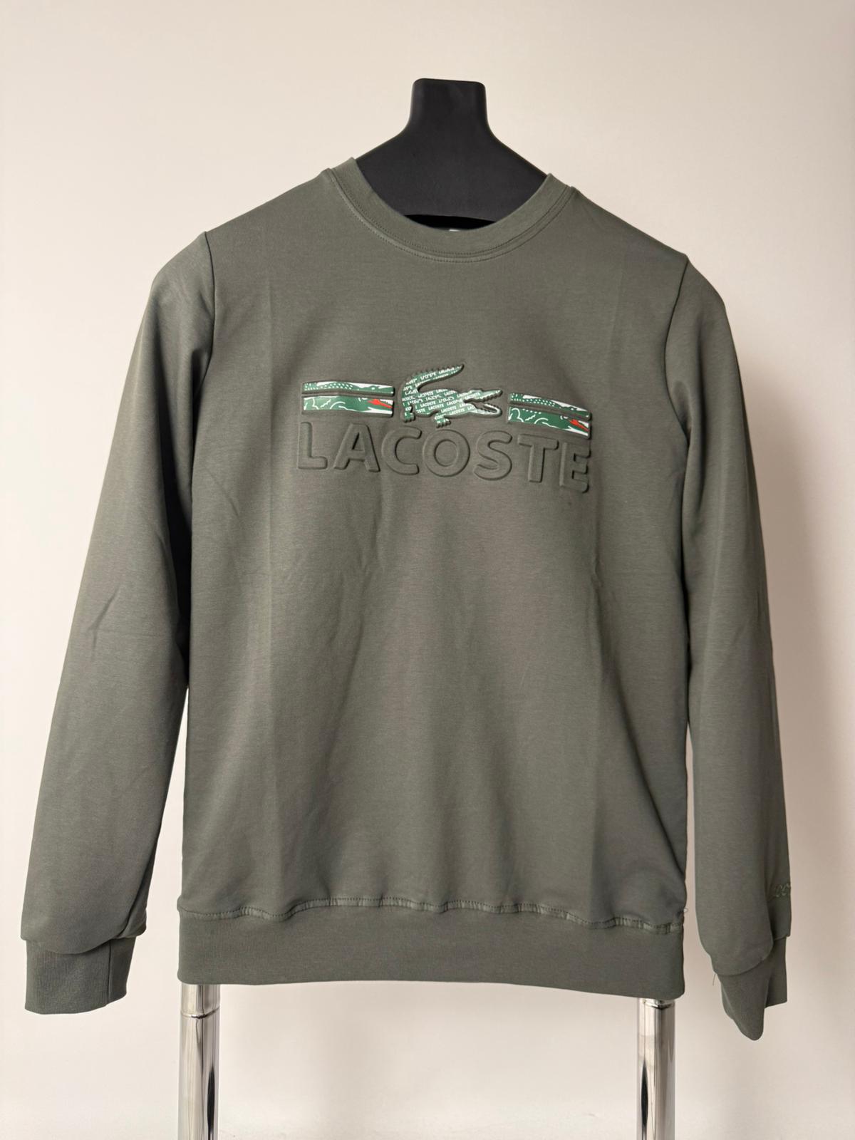 Lacoste Kabartma Baskı Kol Nakışlı Haki Sweatshirt