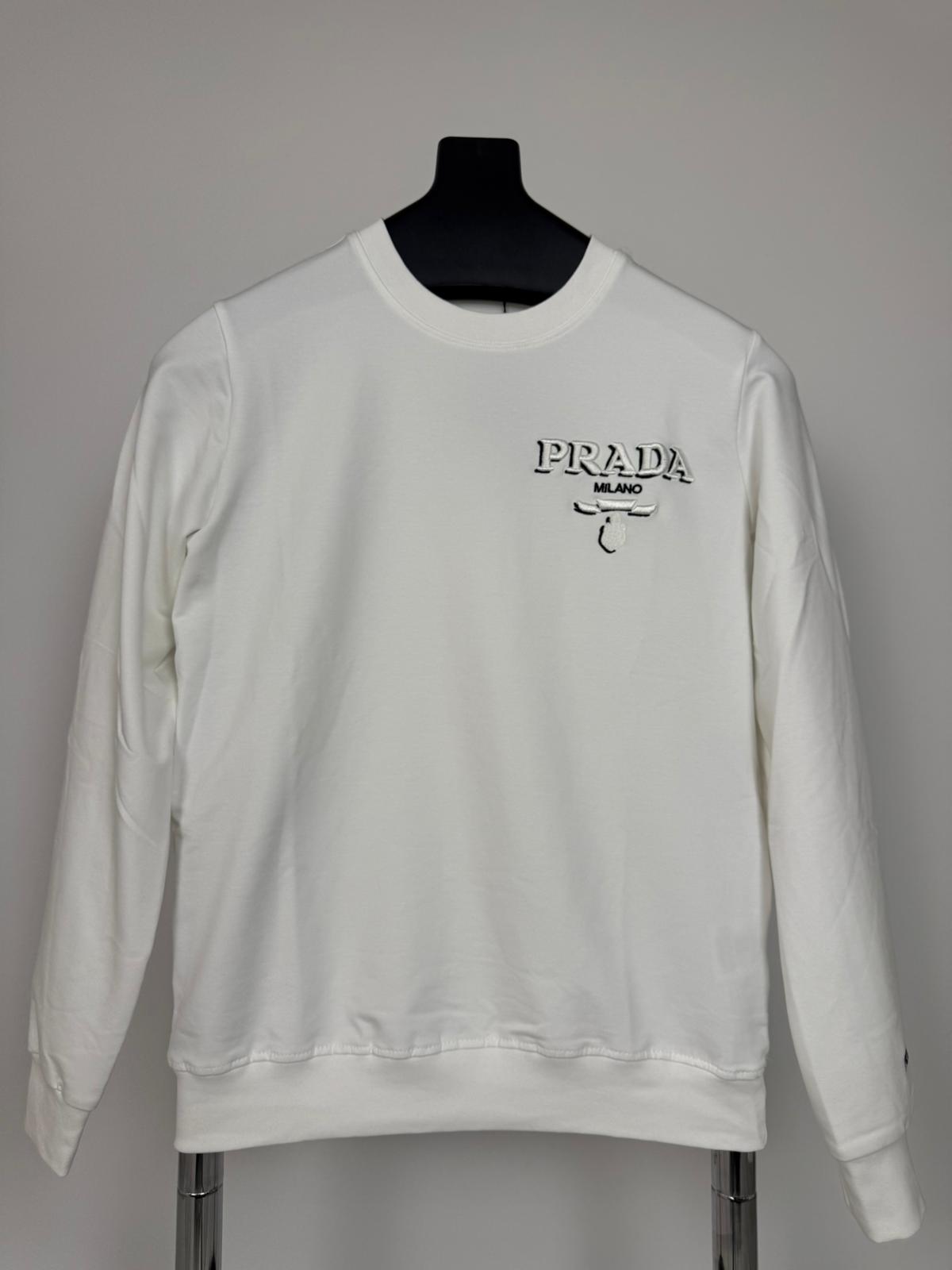 Prada Göğüs Baskılı Kol Nakış Beyaz Sweatshirt