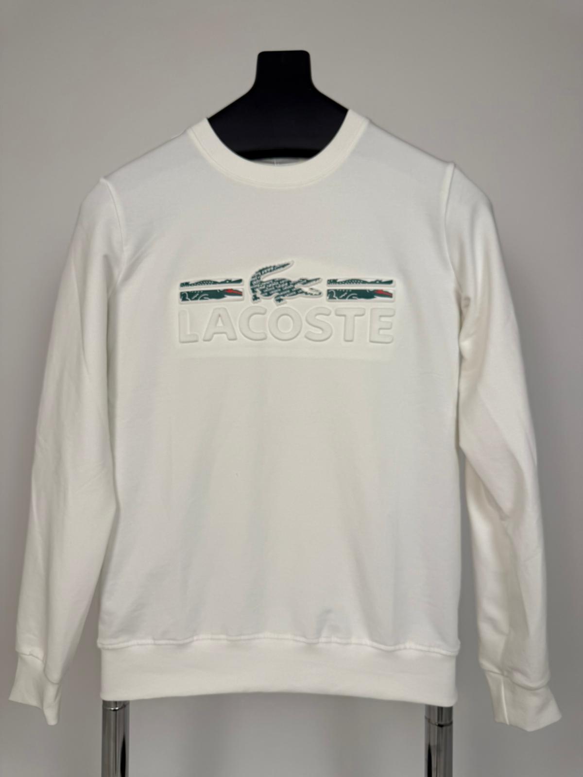 Lacoste Kabartma Baskı Kol Nakışlı Beyaz Sweatshirt