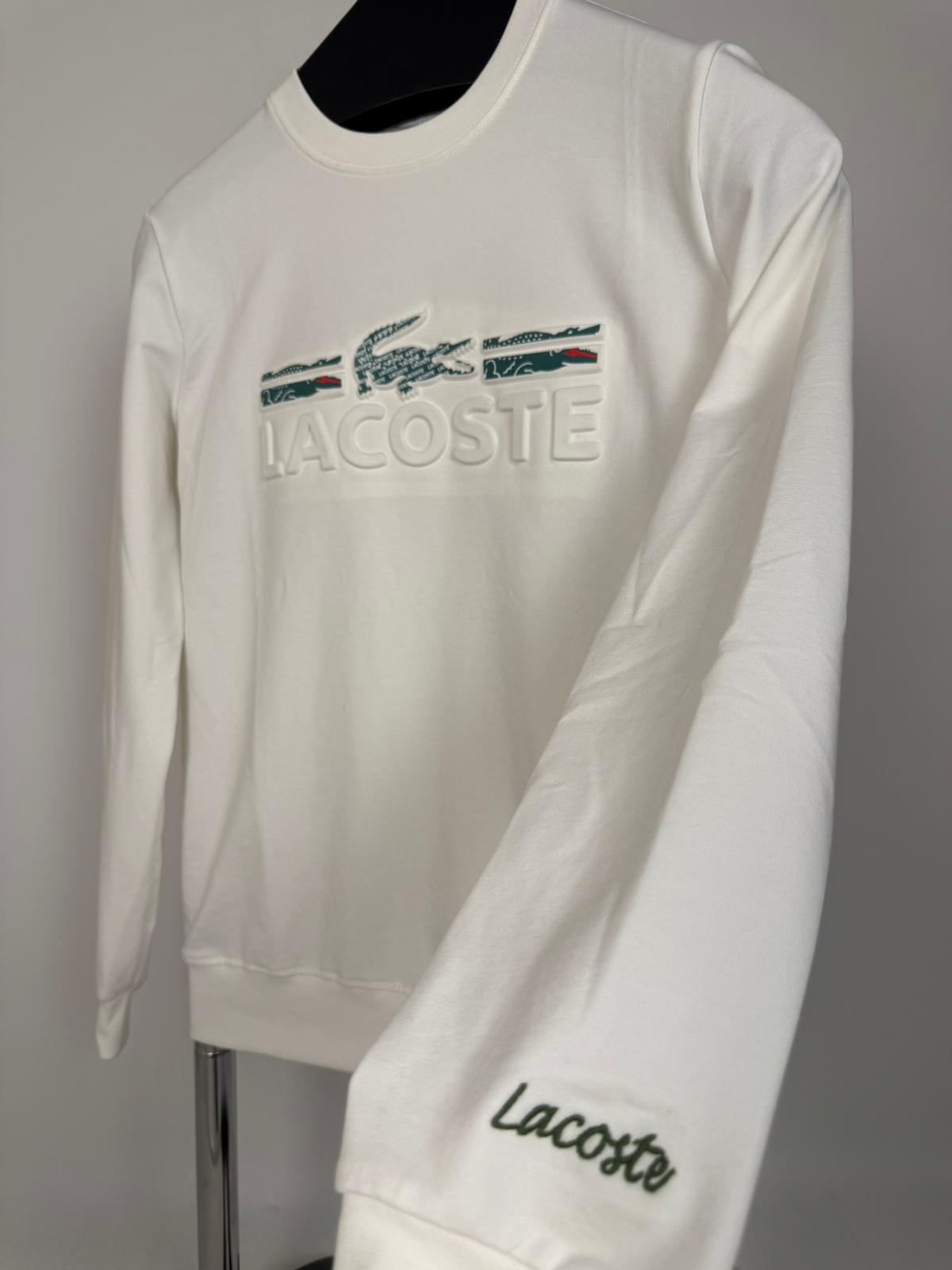 Lacoste Kabartma Baskı Kol Nakışlı Beyaz Sweatshirt - Görsel 2