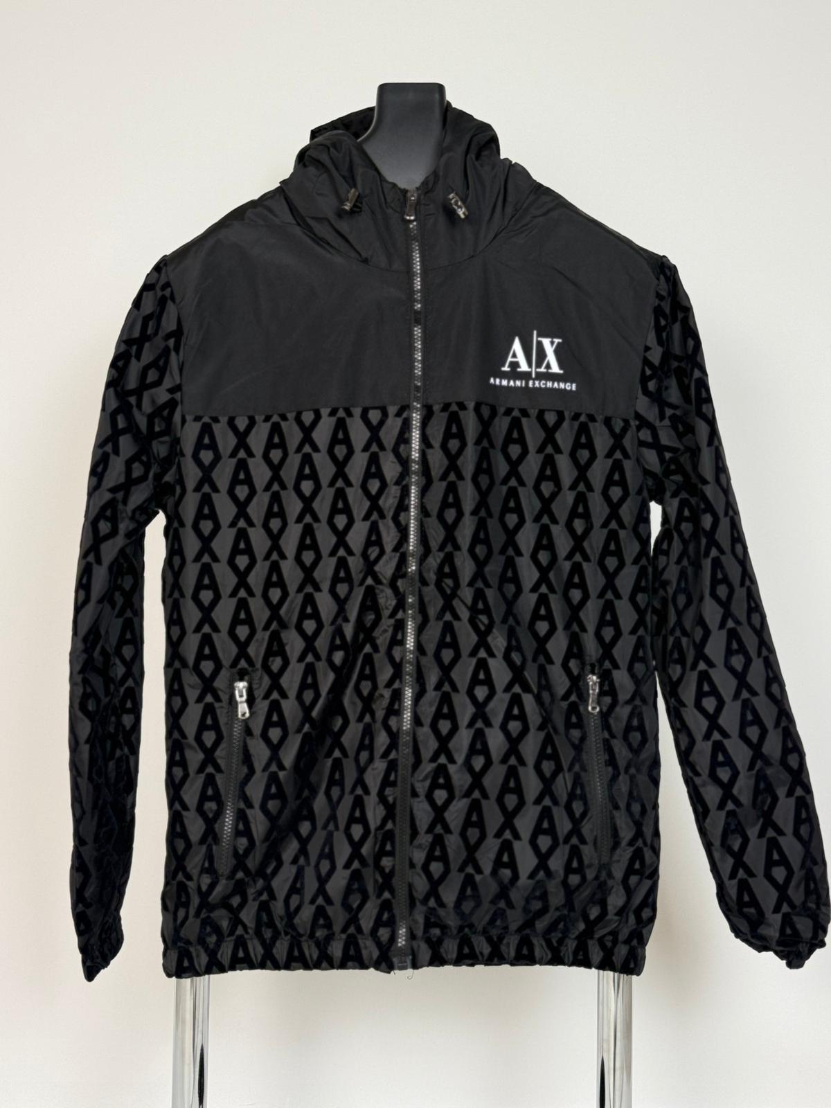 Armani Exchange AX Desenli Siyah Yağmurluk
